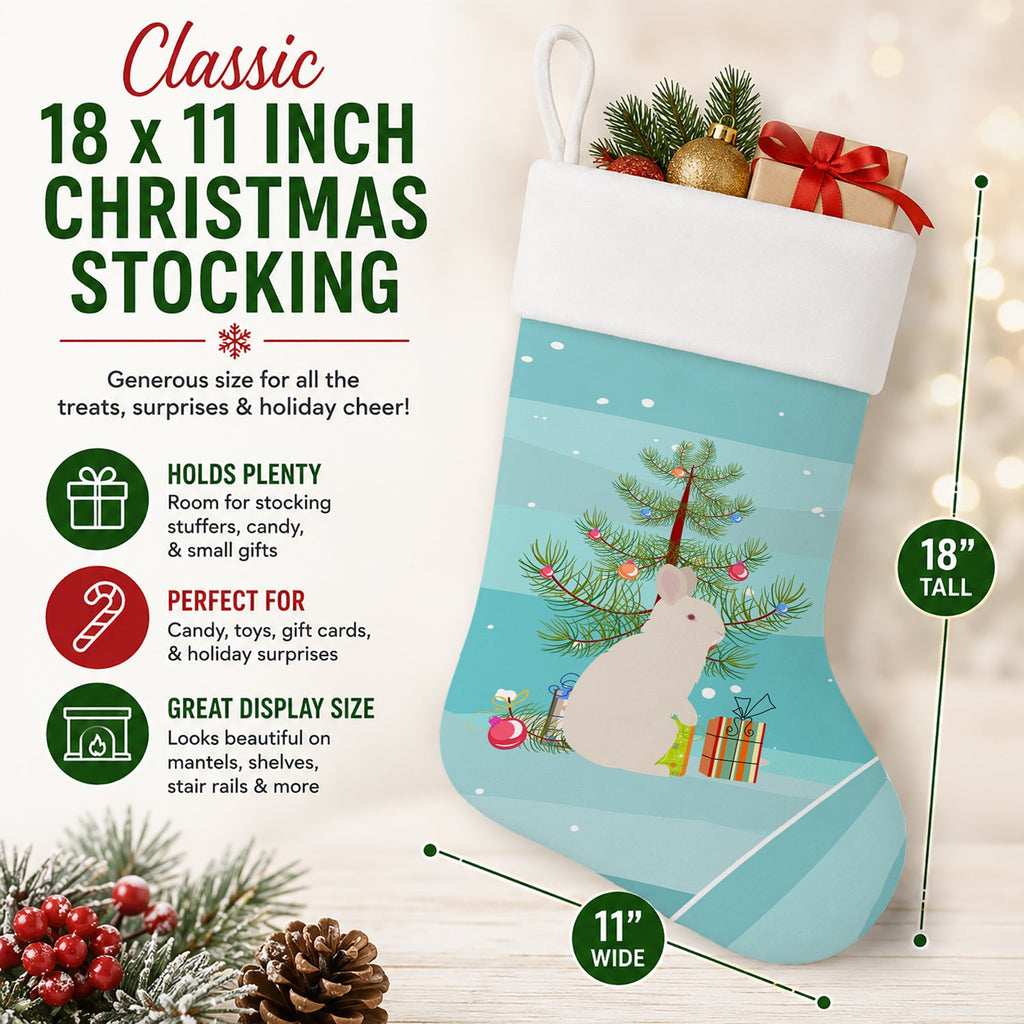 New Zealand White Rabbit Christmas Holiday Stocking Double-Sided Print, Polyester Suede,11x18, Made in USA
