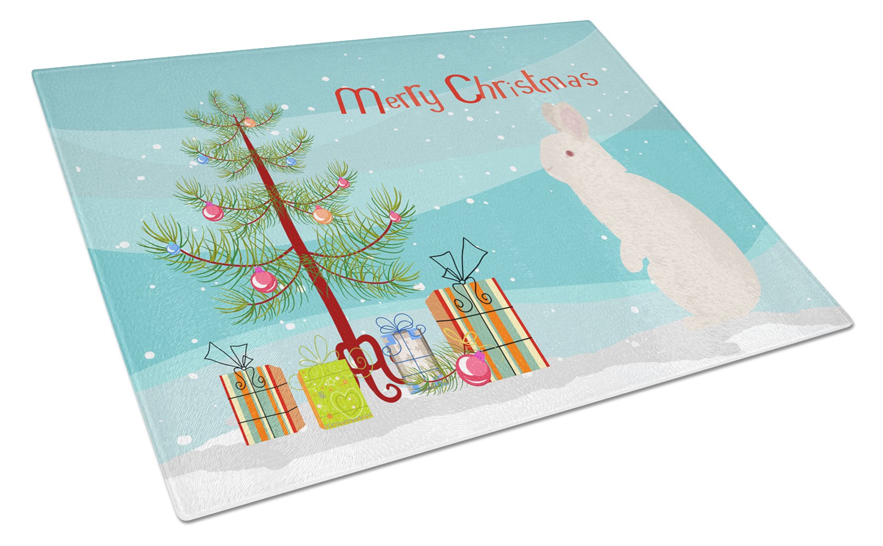 New Zealand White Rabbit Christmas Cutting Board Tempered Glass Kitchen Cutting Surface, Heat Resistant Chopping, Non-Slip Feet, Food Prep & Serving
