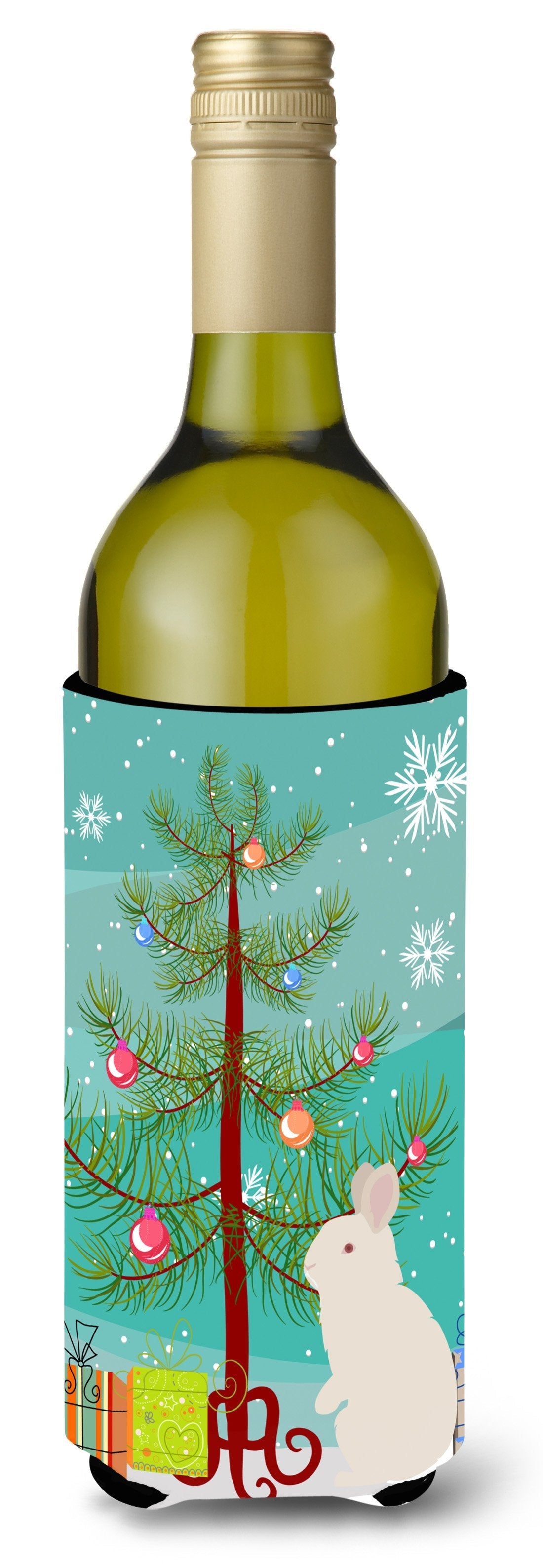 New Zealand White Rabbit Christmas Wine Bottle Hugger Gift Sleeve for Standard 750 ml Bottles, Insulated Reusable Also Fits Mini Shot & Pint Bottles