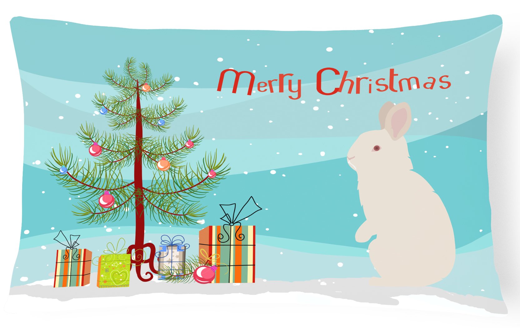New Zealand White Rabbit Christmas Decorative Throw Pillow 12x16 Indoor Outdoor Accent Cushion, Fabric Cover with Insert for Sofa, Bed, Porch & Living Room