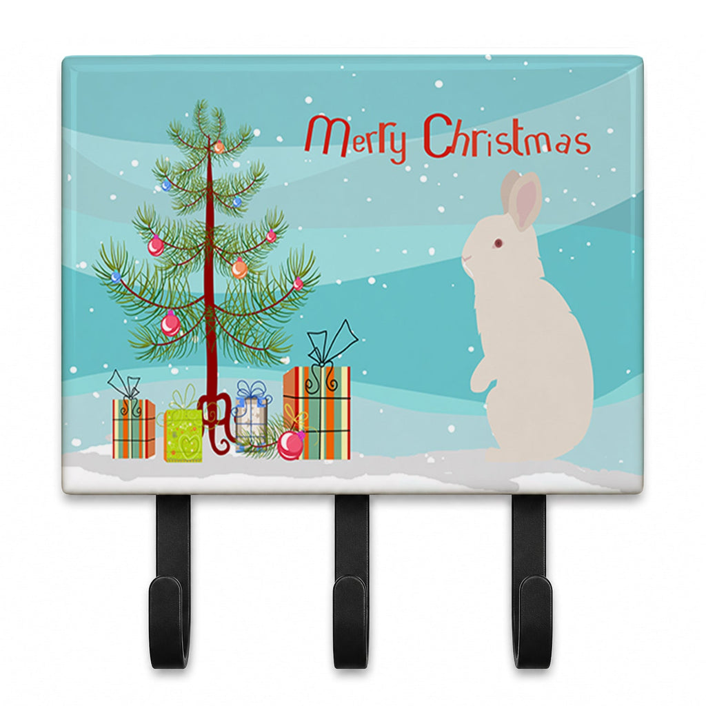 New Zealand White Rabbit Christmas Leash or Key Holder Wall Hooks, Coat Rack Wall Mount, for Hanging Keys, Towels, Aprons, Leashes