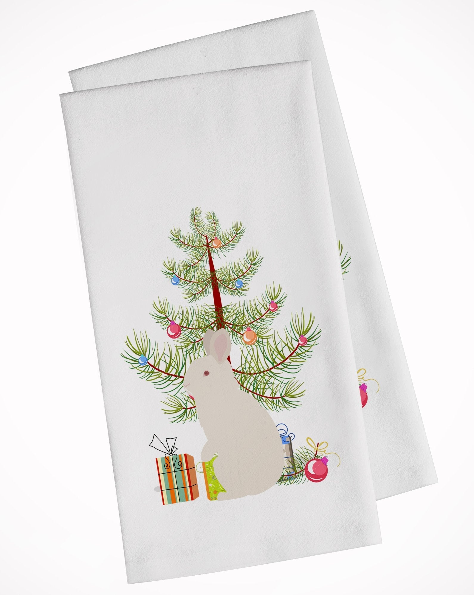 New Zealand White Rabbit Christmas Kitchen Towel Set of 2 White Dish Towels Decorative Bathroom Hand towel for Hand, Face, Hair, Yoga, Tea, Dishcloth, 19 X 28", White