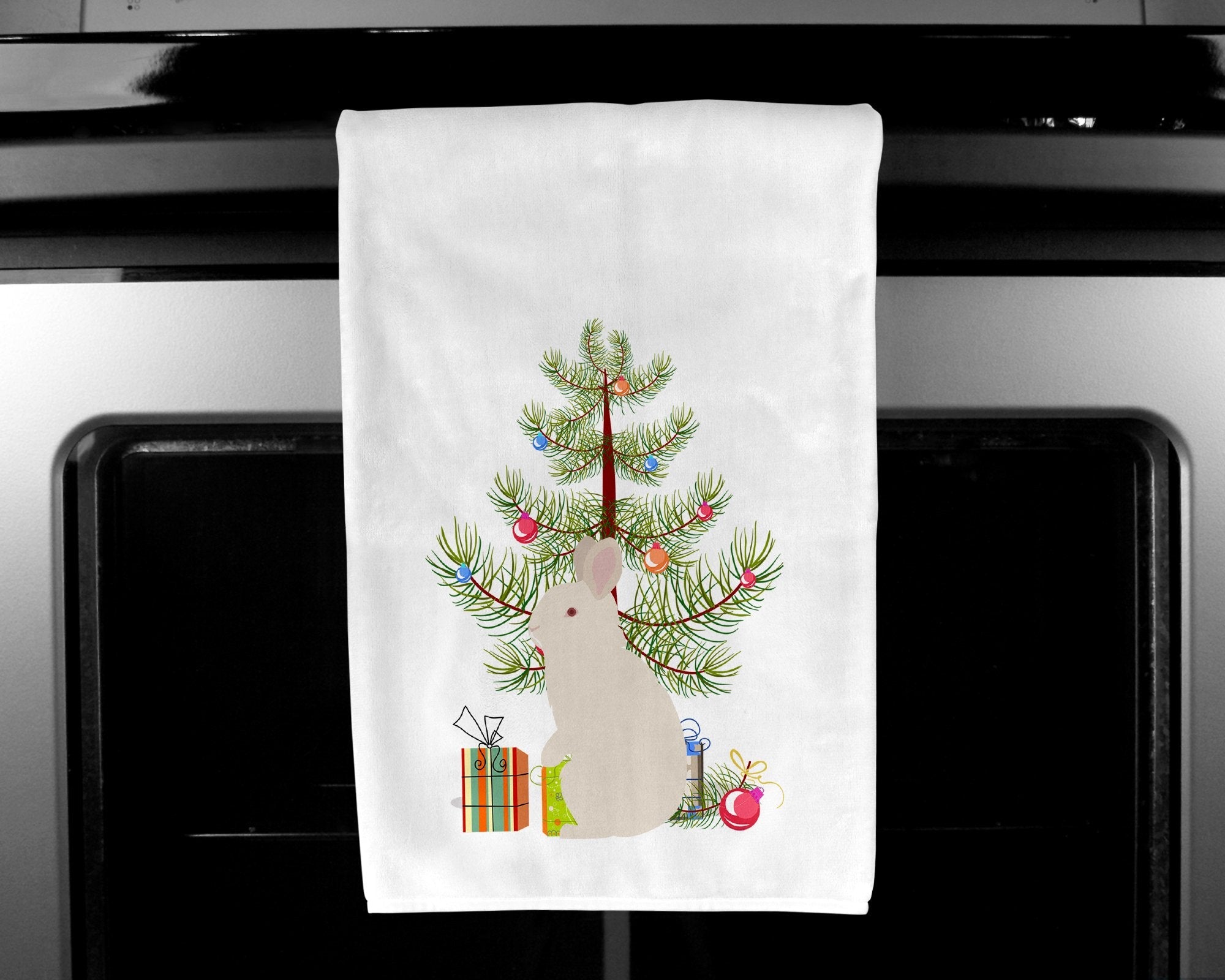 New Zealand White Rabbit Christmas Kitchen Towel Set of 2 White Dish Towels Decorative Bathroom Hand towel for Hand, Face, Hair, Yoga, Tea, Dishcloth, 19 X 28", White
