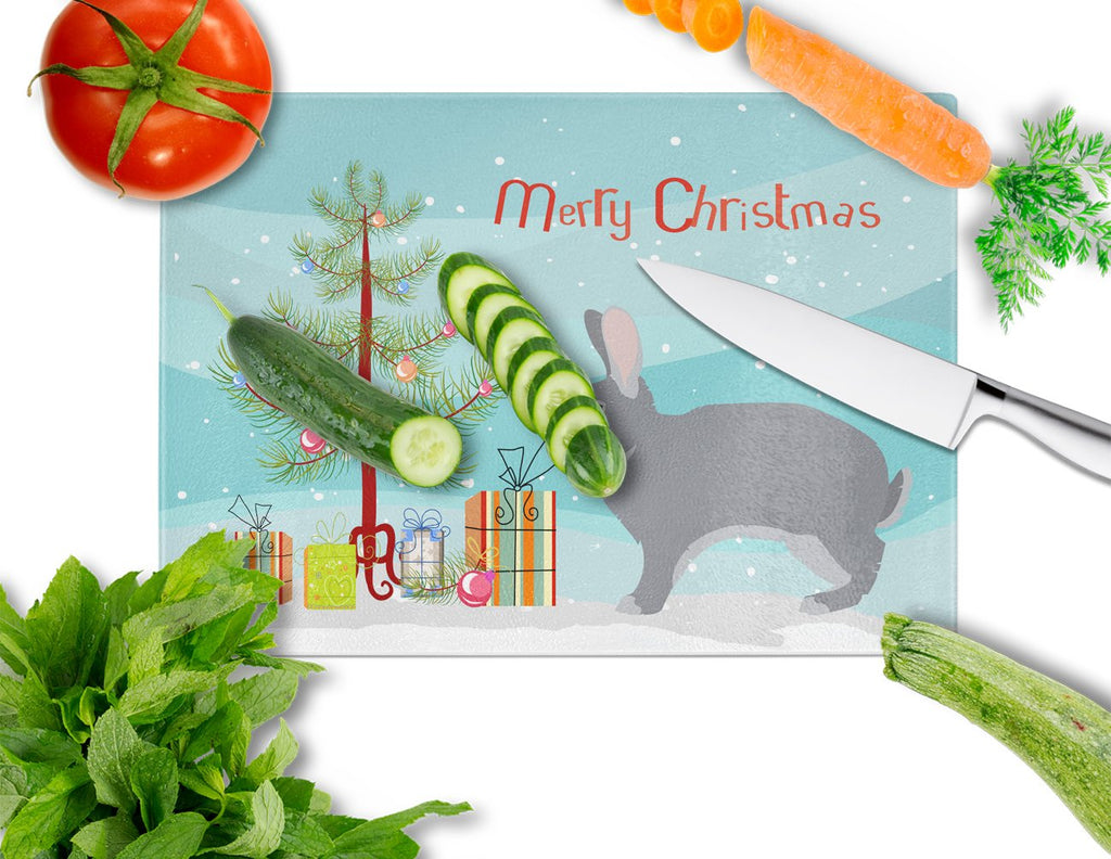Giant Chinchilla Rabbit Christmas Cutting Board Tempered Glass Kitchen Cutting Surface, Heat Resistant Chopping, Non-Slip Feet, Food Prep & Serving