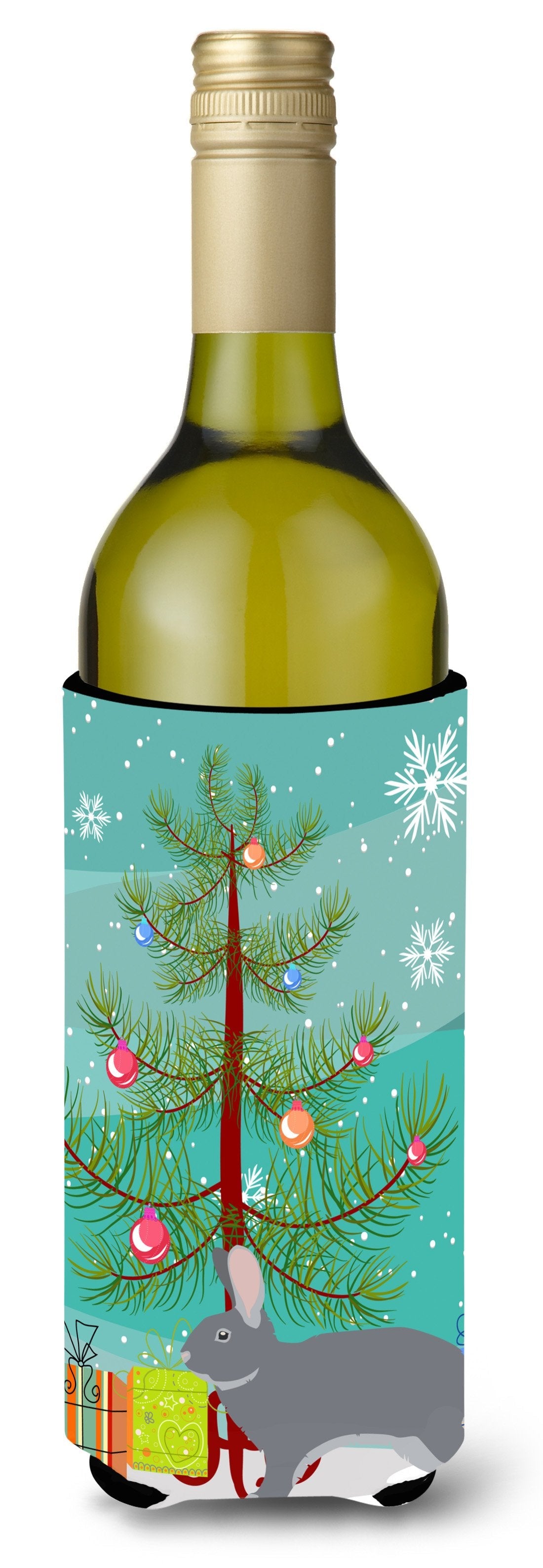 Giant Chinchilla Rabbit Christmas Wine Bottle Hugger Gift Sleeve for Standard 750 ml Bottles, Insulated Reusable Also Fits Mini Shot & Pint Bottles