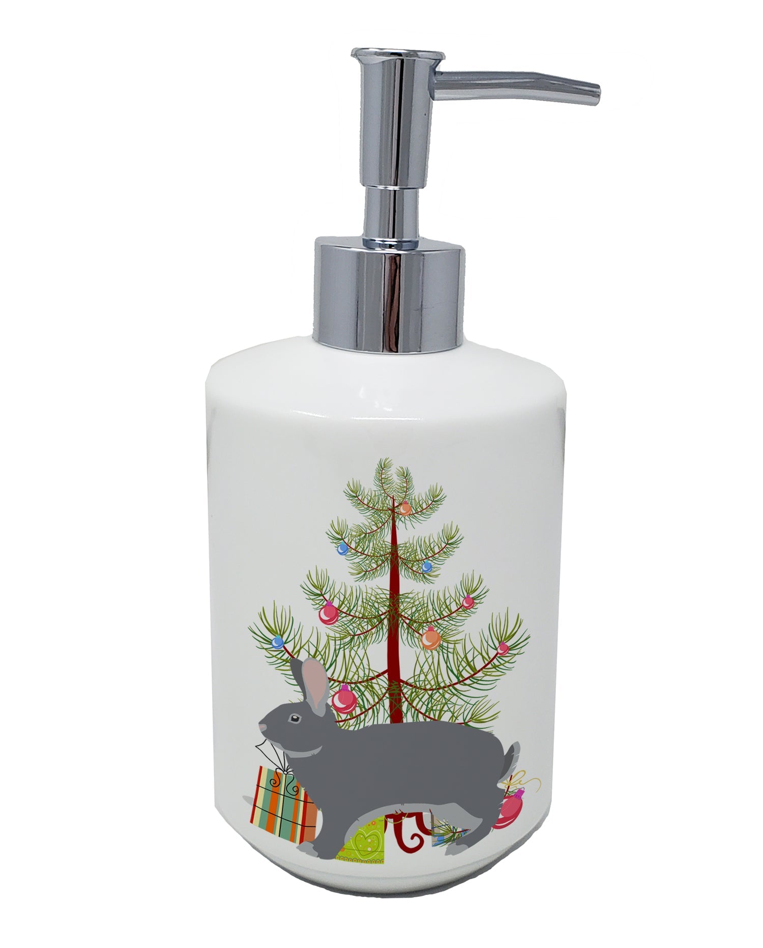 Giant Chinchilla Rabbit Christmas Ceramic Soap Dispenser , Empty Refillable Hand Soap Pump Bottle for Bathroom Kitchen