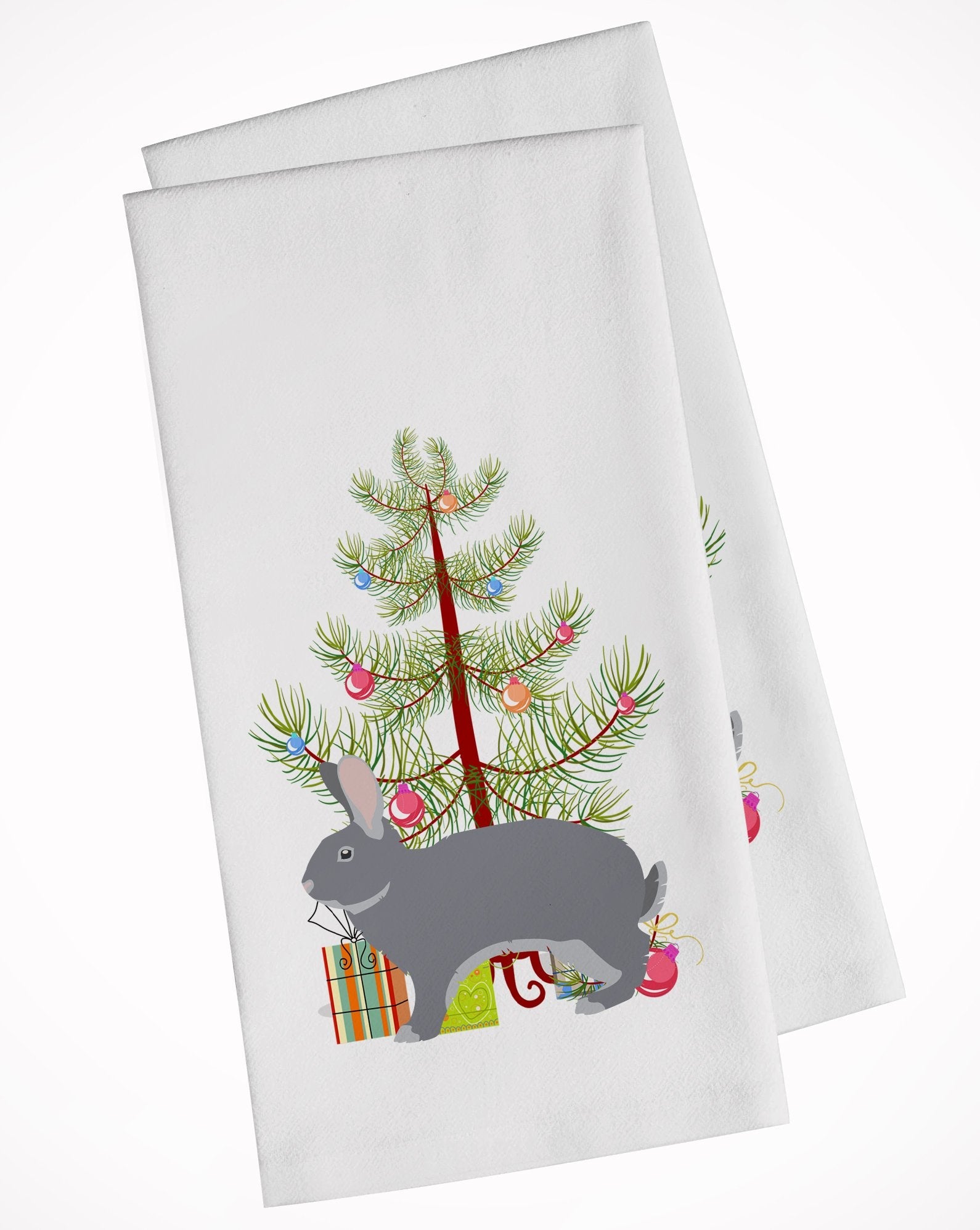 Giant Chinchilla Rabbit Christmas Kitchen Towel Set of 2 White Dish Towels Decorative Bathroom Hand towel for Hand, Face, Hair, Yoga, Tea, Dishcloth, 19 X 28", White