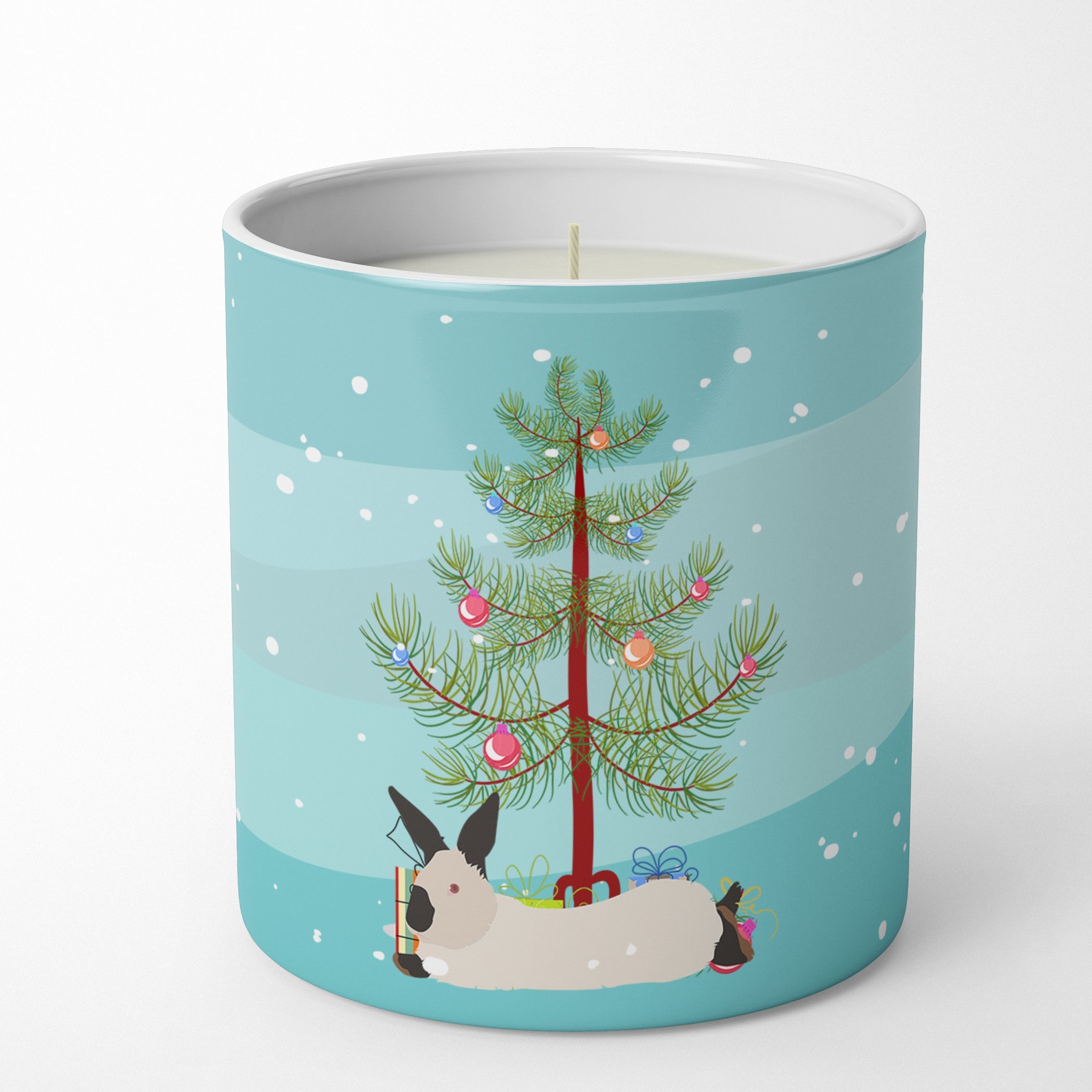 California White Rabbit Christmas Decorative Soy Candle Nature Soy Wax Essential Oil Home Decor Ideal for Bedroom Kitchen Bath Office Gift, 10 oz