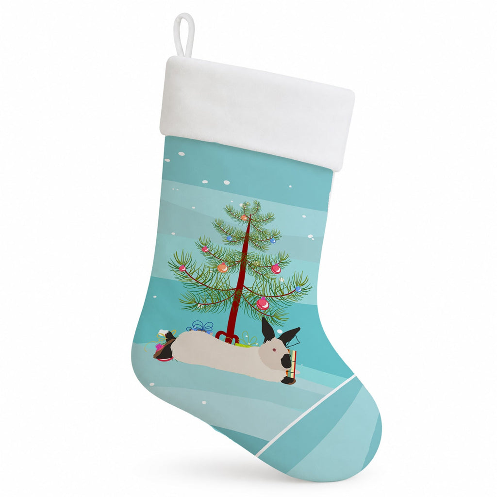 California White Rabbit Christmas Holiday Stocking Double-Sided Print, Polyester Suede,11x18, Made in USA