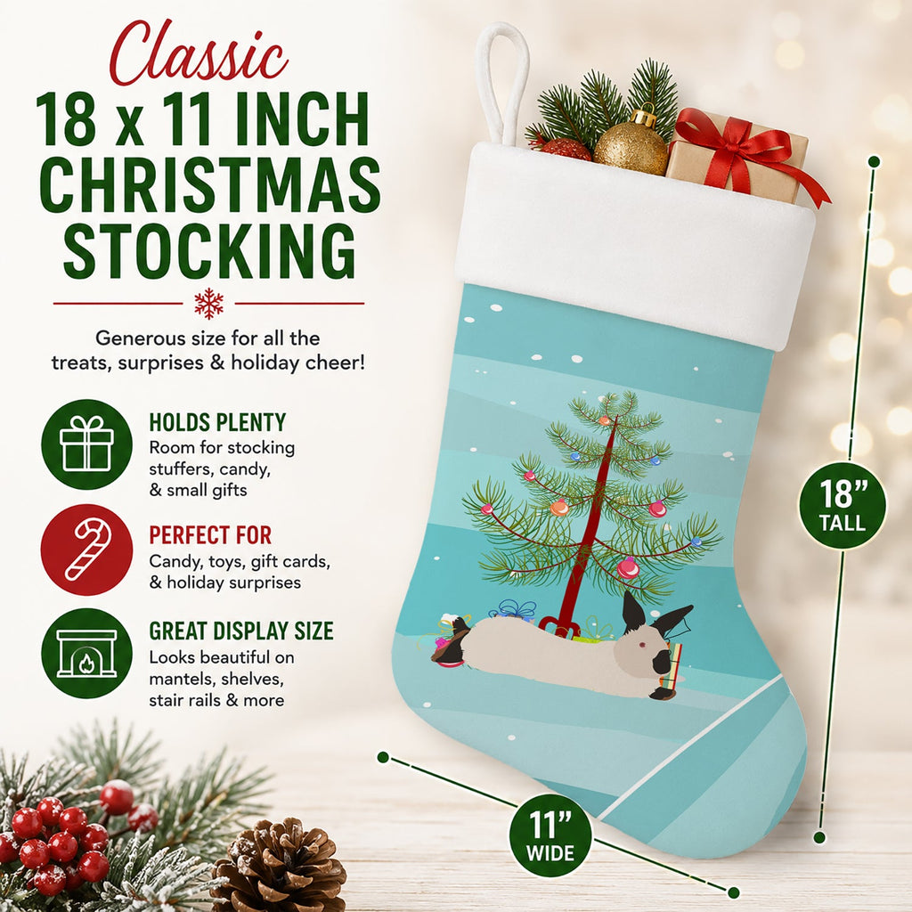 California White Rabbit Christmas Holiday Stocking Double-Sided Print, Polyester Suede,11x18, Made in USA