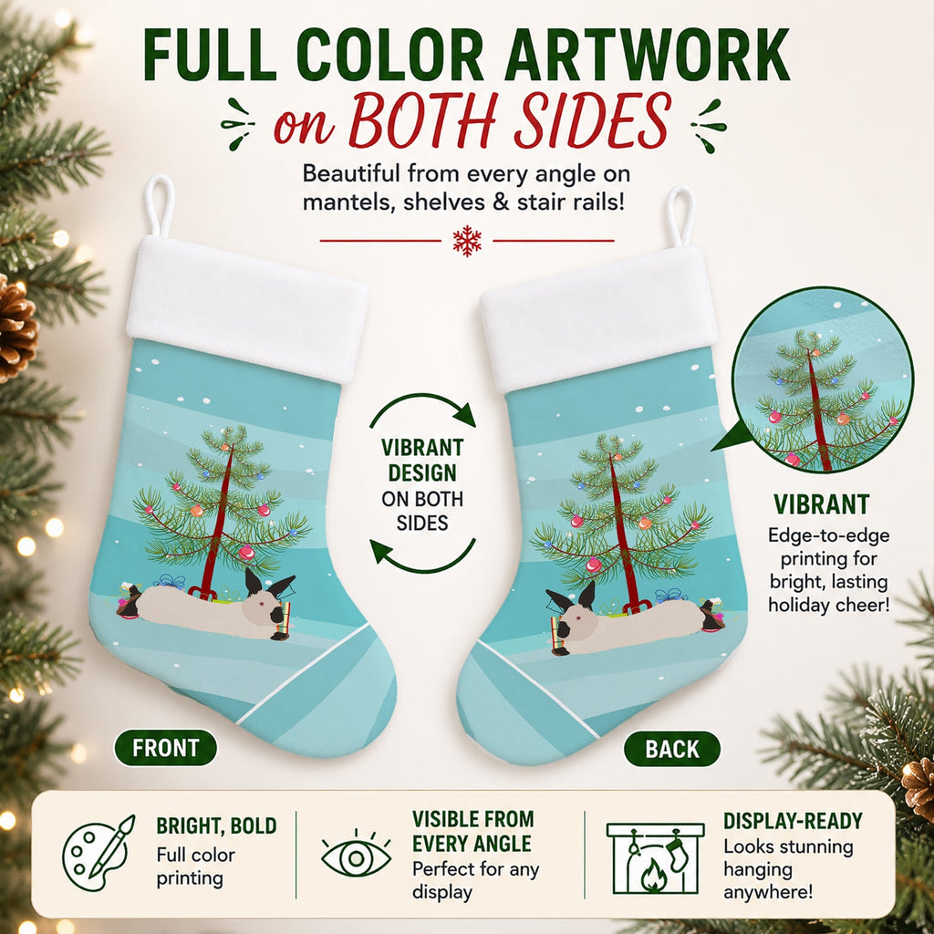 California White Rabbit Christmas Holiday Stocking Double-Sided Print, Polyester Suede,11x18, Made in USA
