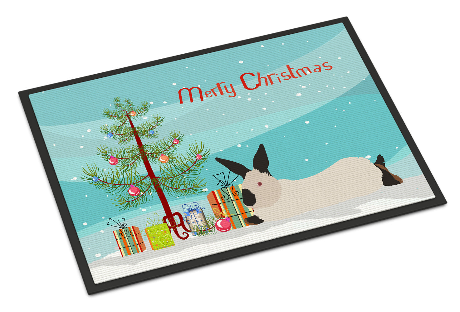 California White Rabbit Christmas Doormat Indoor Outdoor 24H X 36W Front Door Mat Rugs for Entryway, Non Slip Washable Low Pile,
