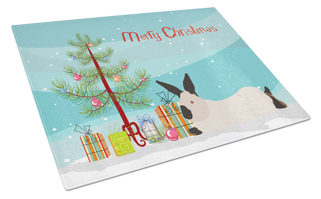 California White Rabbit Christmas Cutting Board Tempered Glass Kitchen Cutting Surface, Heat Resistant Chopping, Non-Slip Feet, Food Prep & Serving