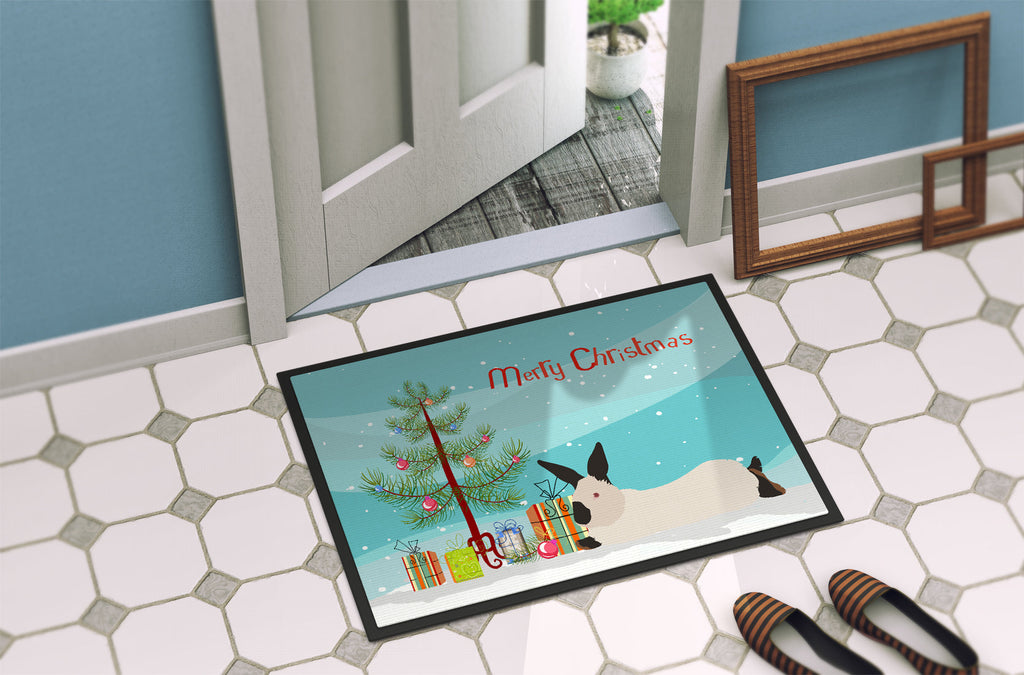 California White Rabbit Christmas Doormat Indoor Outdoor 18H X 27W Front Door Mat Rugs for Entryway, Non Slip Washable