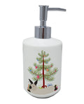 California White Rabbit Christmas Ceramic Soap Dispenser , Empty Refillable Hand Soap Pump Bottle for Bathroom Kitchen