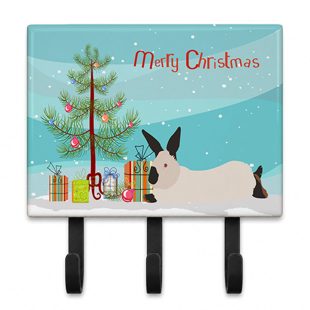 California White Rabbit Christmas Leash or Key Holder Wall Hooks, Coat Rack Wall Mount, for Hanging Keys, Towels, Aprons, Leashes