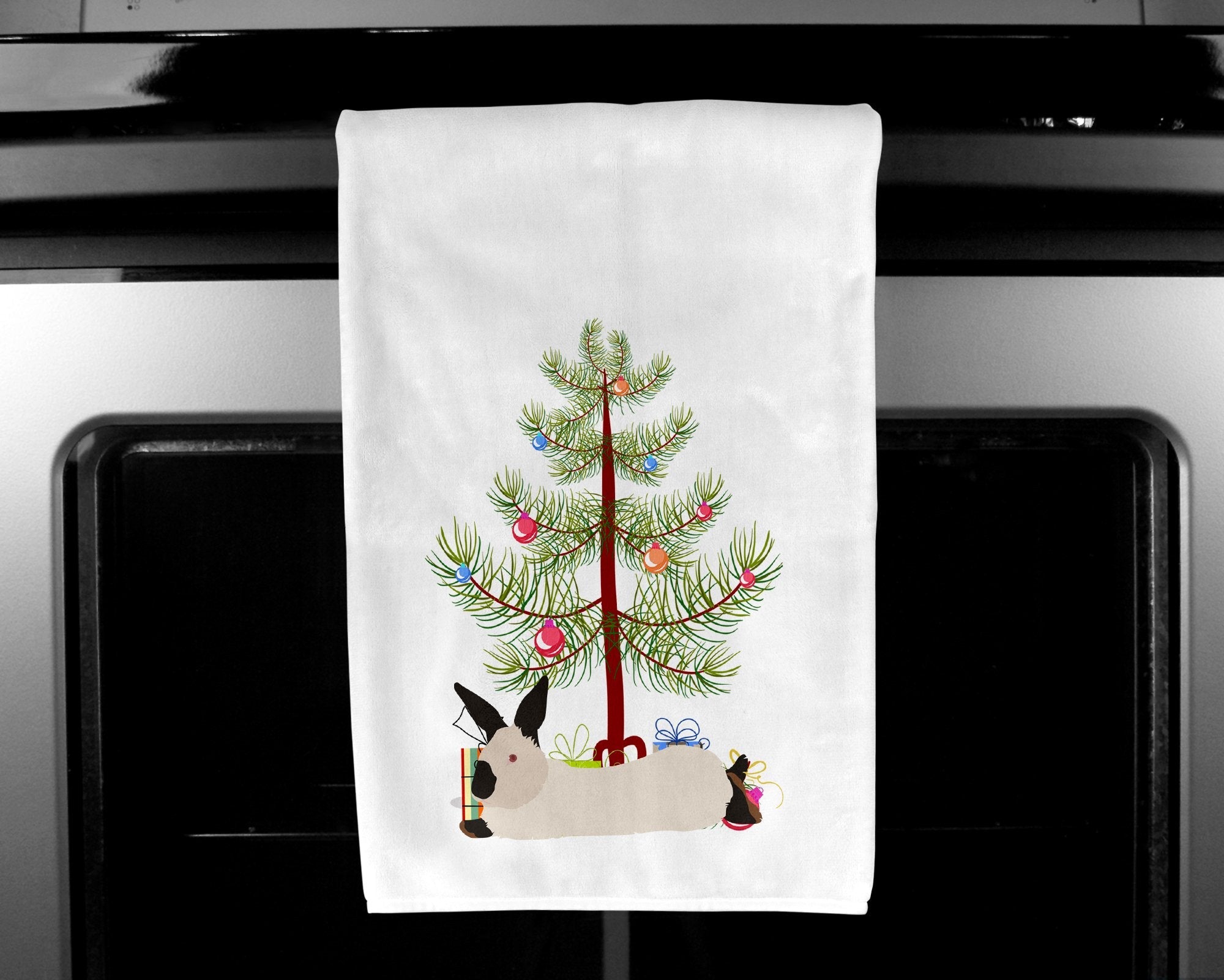 California White Rabbit Christmas Kitchen Towel Set of 2 White Dish Towels Decorative Bathroom Hand towel for Hand, Face, Hair, Yoga, Tea, Dishcloth, 19 X 28", White