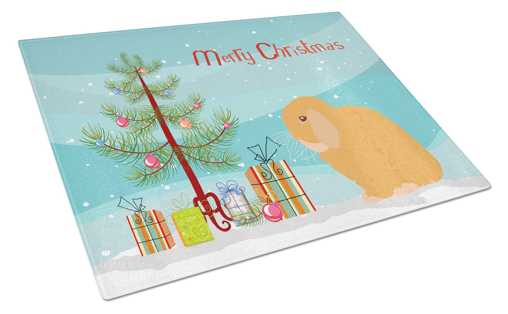 Holland Lop Rabbit Christmas Cutting Board Tempered Glass Kitchen Cutting Surface, Heat Resistant Chopping, Non-Slip Feet, Food Prep & Serving