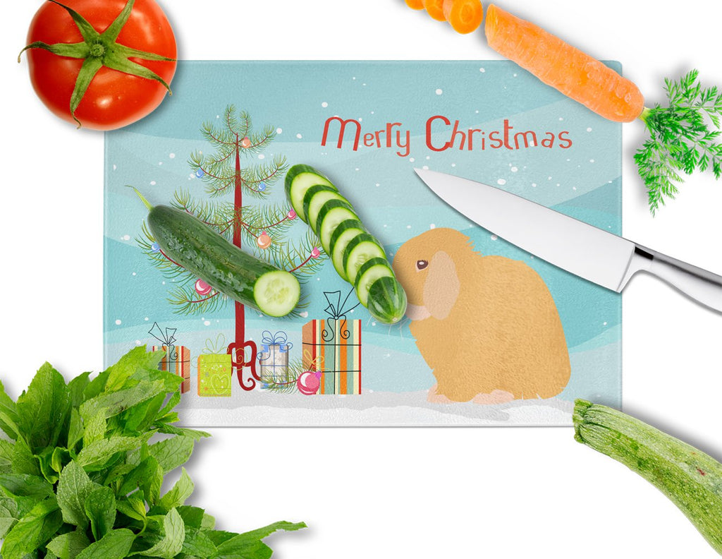 Holland Lop Rabbit Christmas Cutting Board Tempered Glass Kitchen Cutting Surface, Heat Resistant Chopping, Non-Slip Feet, Food Prep & Serving