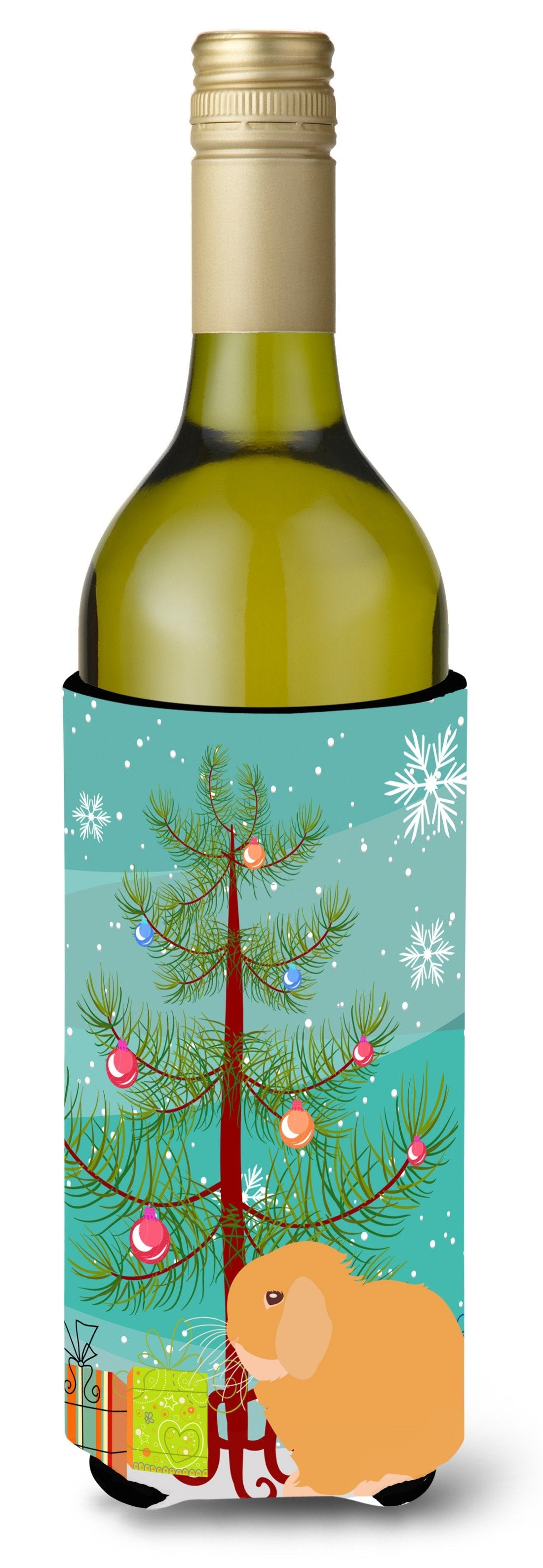 Holland Lop Rabbit Christmas Wine Bottle Hugger Gift Sleeve for Standard 750 ml Bottles, Insulated Reusable Also Fits Mini Shot & Pint Bottles