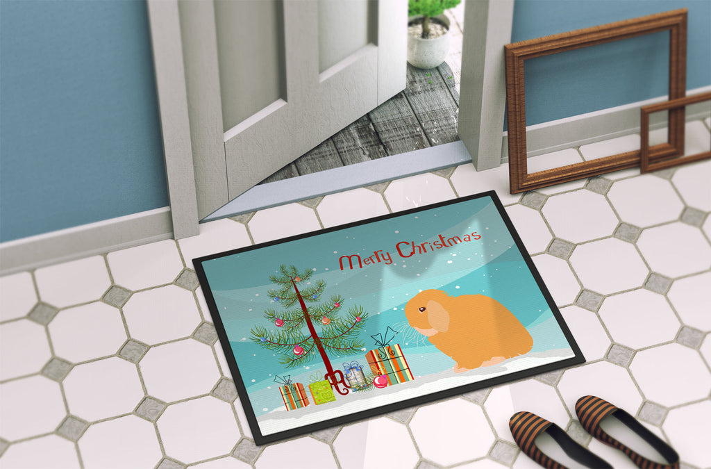 Holland Lop Rabbit Christmas Doormat Indoor Outdoor 18H X 27W Front Door Mat Rugs for Entryway, Non Slip Washable