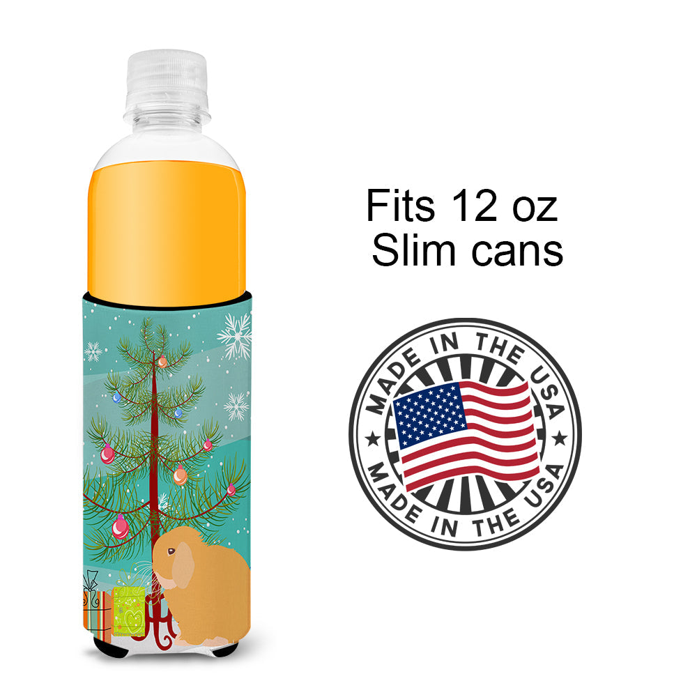 Holland Lop Rabbit Christmas Slim Can Hugger , Insulated Foam Hugger for 12 oz Slim Cans, Beer Bottles & Water Bottles, Printed in USA