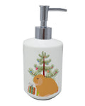 Holland Lop Rabbit Christmas Ceramic Soap Dispenser , Empty Refillable Hand Soap Pump Bottle for Bathroom Kitchen