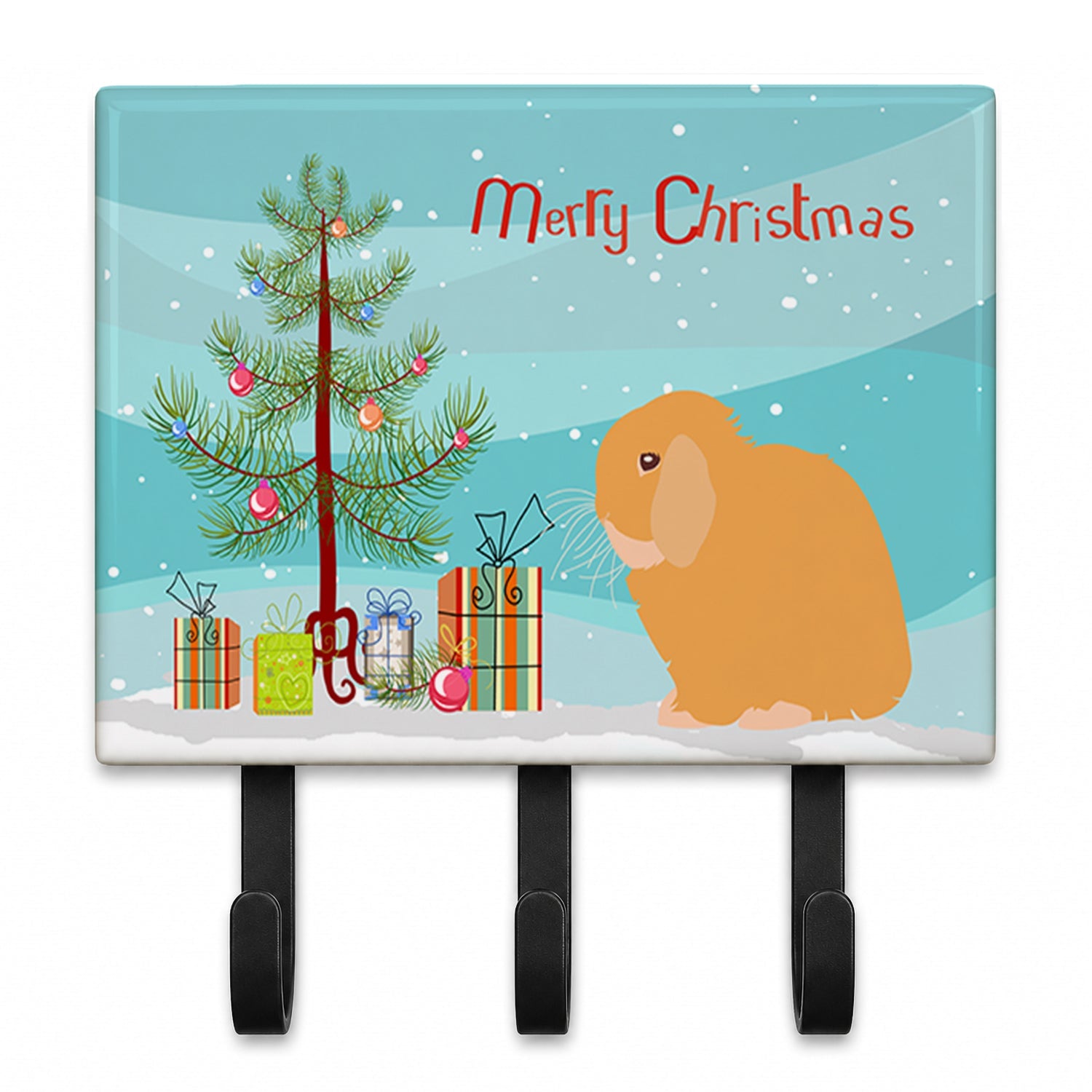 Holland Lop Rabbit Christmas Leash or Key Holder Wall Hooks, Coat Rack Wall Mount, for Hanging Keys, Towels, Aprons, Leashes