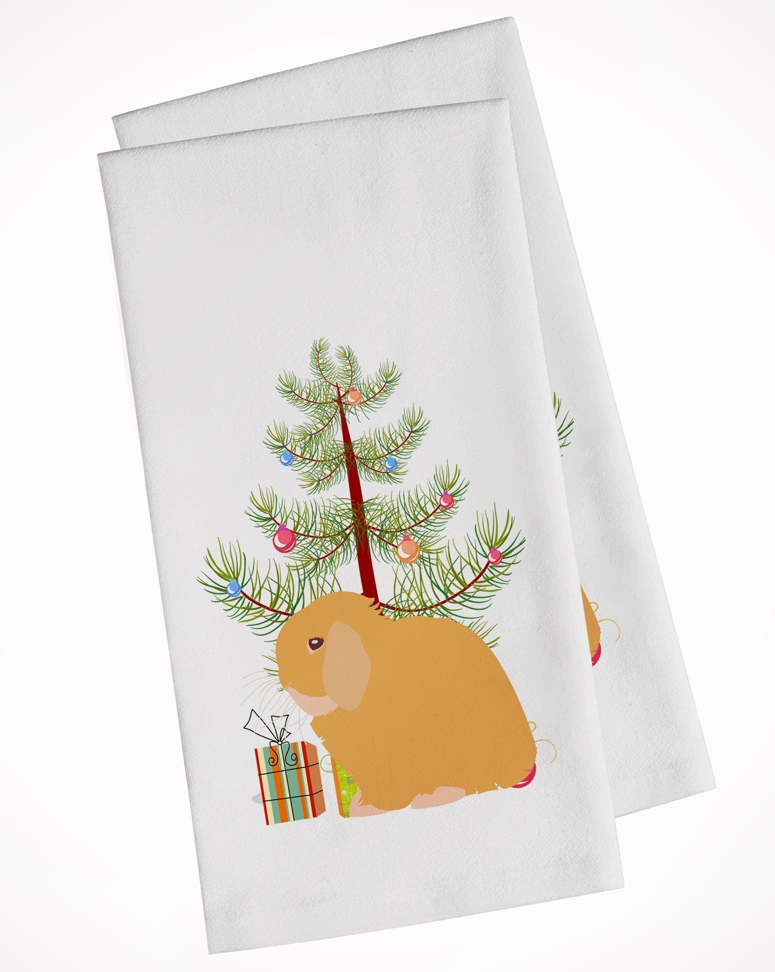 Holland Lop Rabbit Christmas Kitchen Towel Set of 2 White Dish Towels Decorative Bathroom Hand towel for Hand, Face, Hair, Yoga, Tea, Dishcloth, 19 X 28", White
