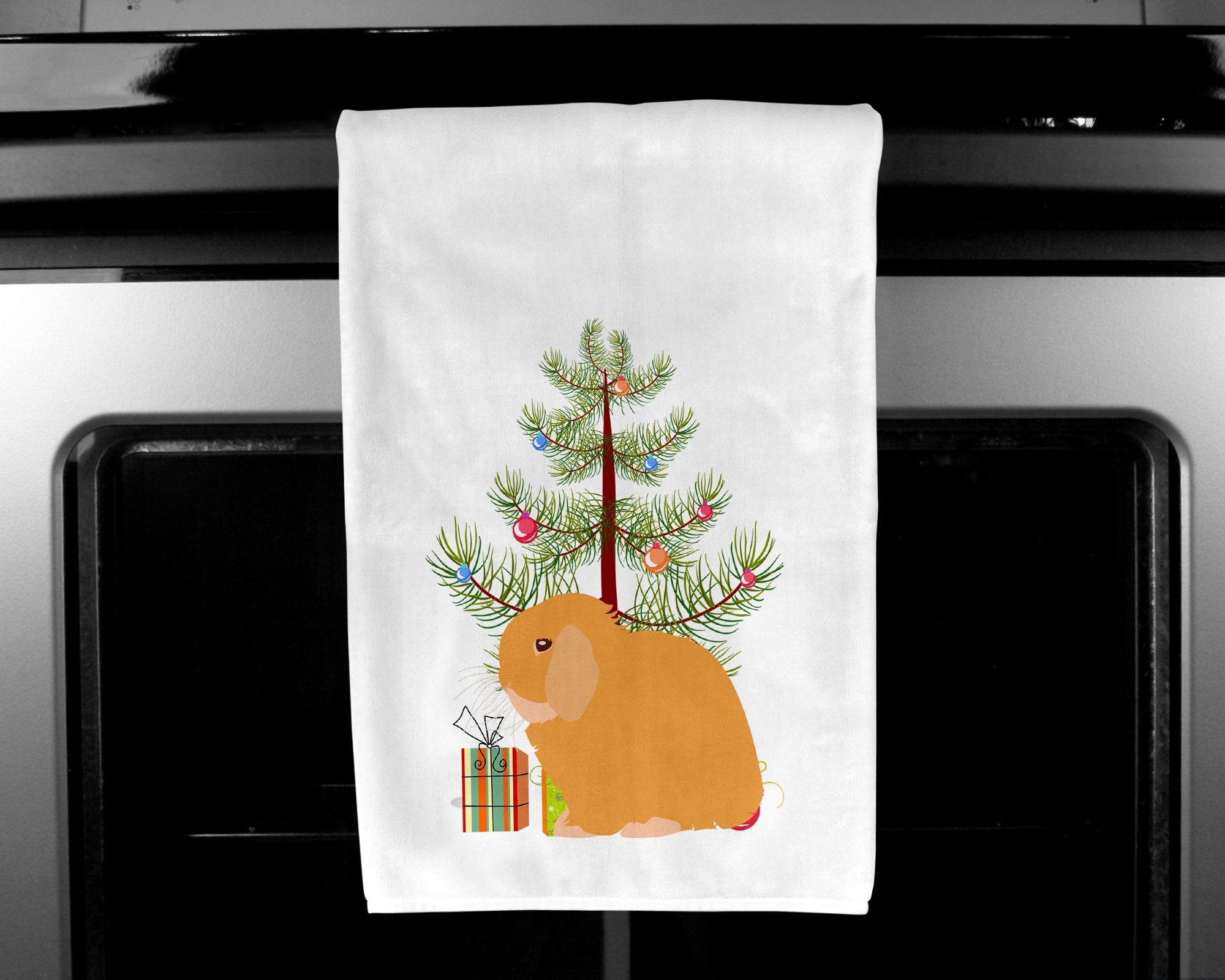 Holland Lop Rabbit Christmas Kitchen Towel Set of 2 White Dish Towels Decorative Bathroom Hand towel for Hand, Face, Hair, Yoga, Tea, Dishcloth, 19 X 28", White