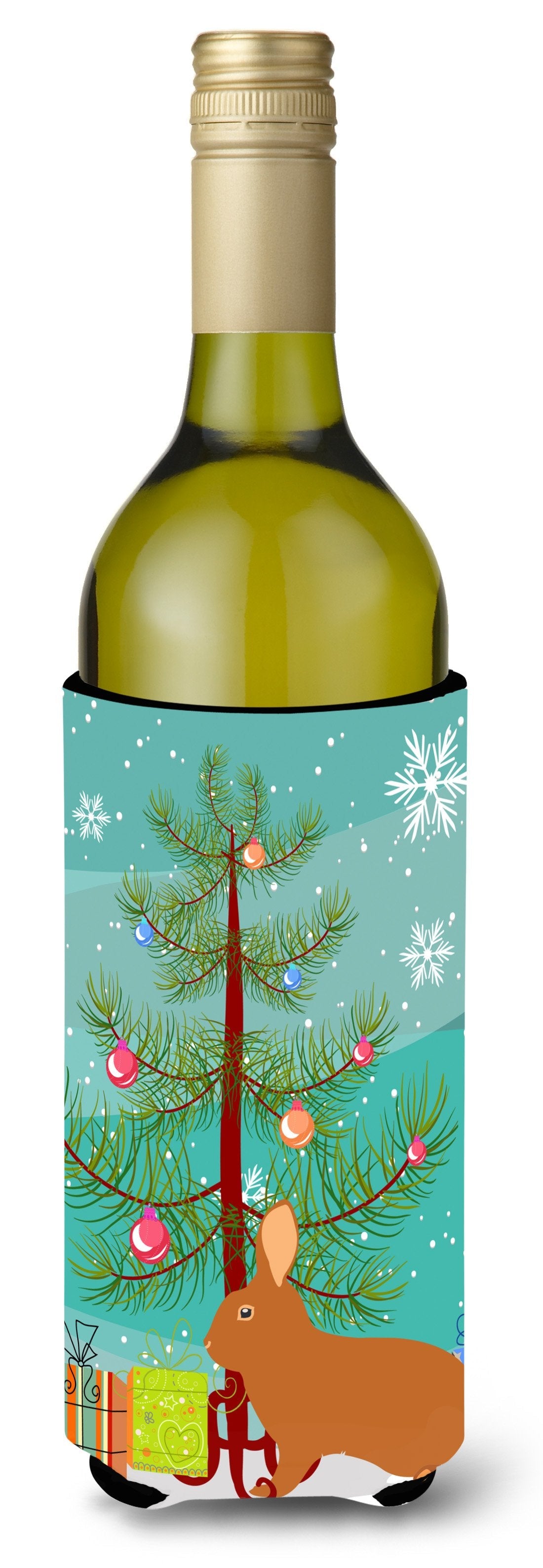 Rex Rabbit Christmas Wine Bottle Hugger Gift Sleeve for Standard 750 ml Bottles, Insulated Reusable Also Fits Mini Shot & Pint Bottles