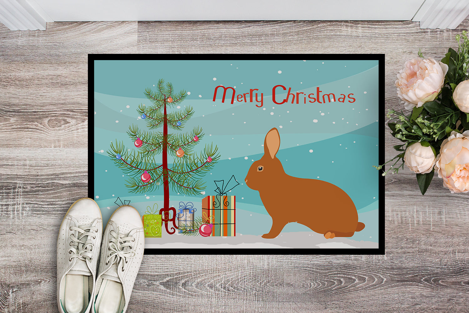 Rex Rabbit Christmas Doormat Indoor Outdoor 18H X 27W Front Door Mat Rugs for Entryway, Non Slip Washable