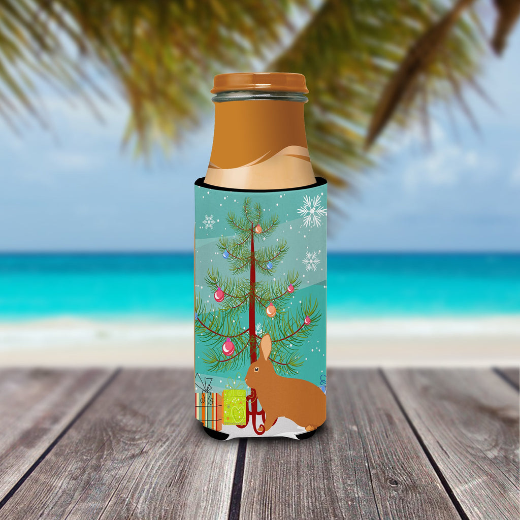 Rex Rabbit Christmas Slim Can Hugger , Insulated Foam Hugger for 12 oz Slim Cans, Beer Bottles & Water Bottles, Printed in USA