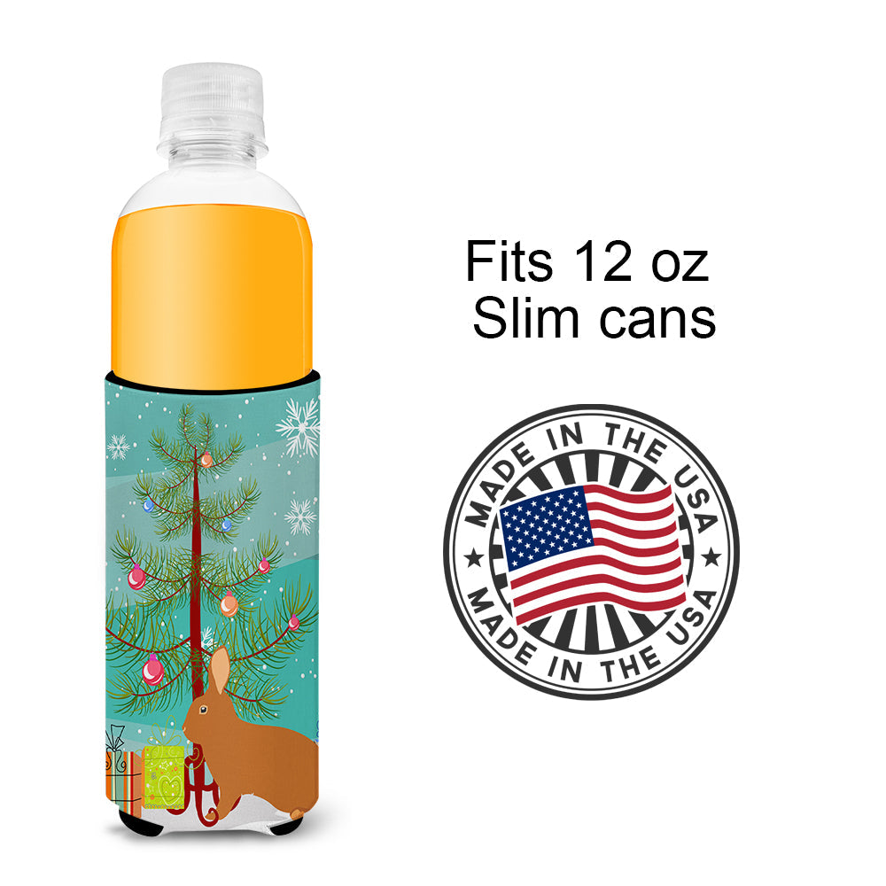 Rex Rabbit Christmas Slim Can Hugger , Insulated Foam Hugger for 12 oz Slim Cans, Beer Bottles & Water Bottles, Printed in USA
