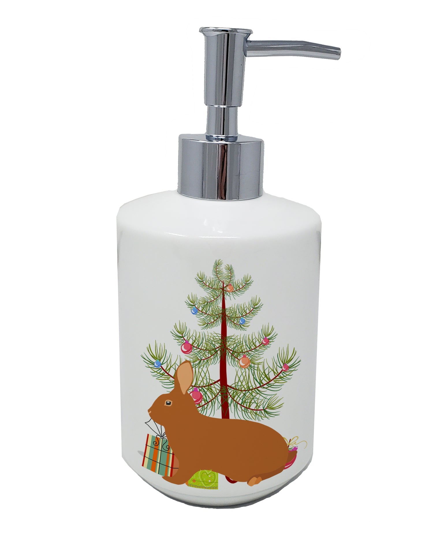 Rex Rabbit Christmas Ceramic Soap Dispenser , Empty Refillable Hand Soap Pump Bottle for Bathroom Kitchen