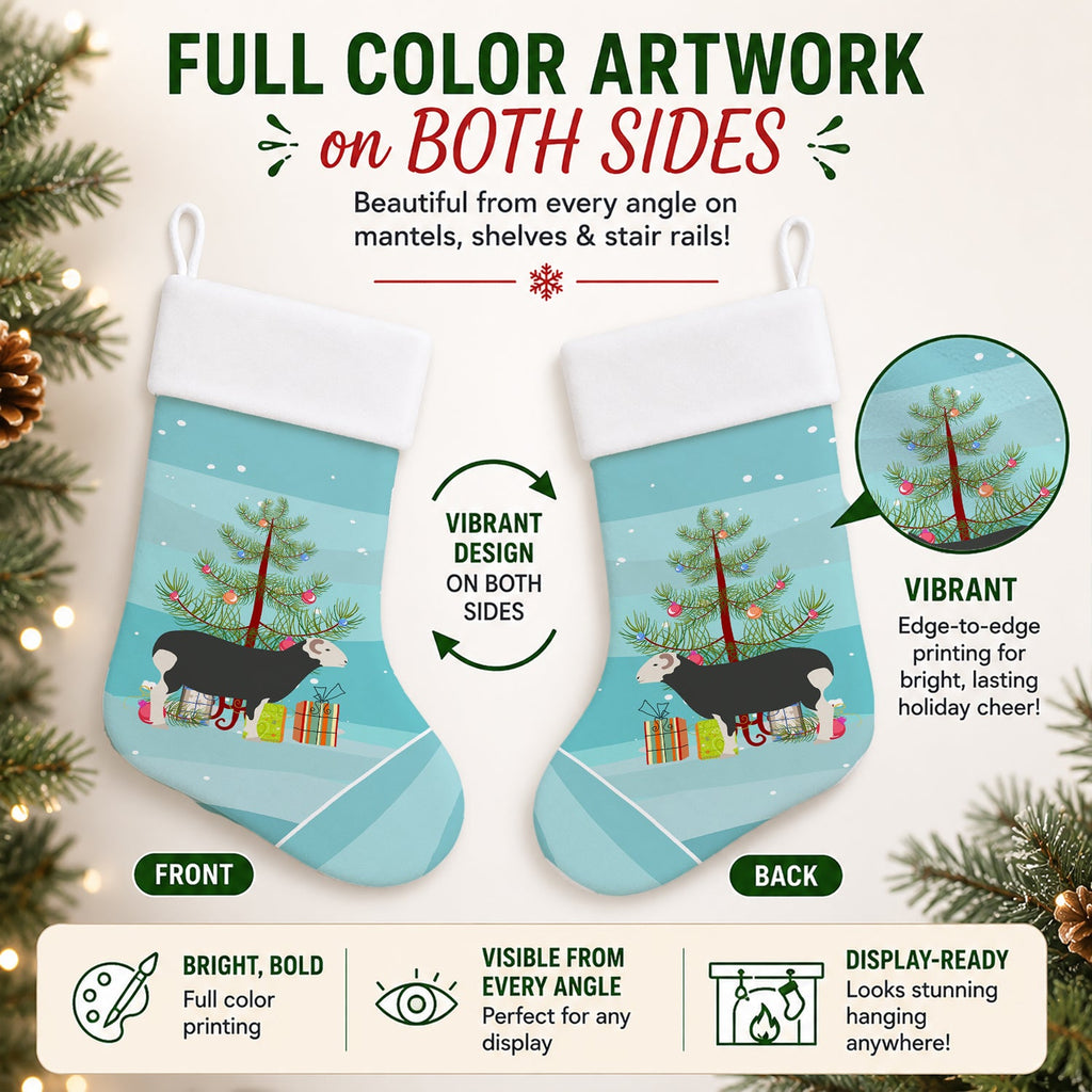 Herwick Sheep Christmas Holiday Stocking Double-Sided Print, Polyester Suede,11x18, Made in USA