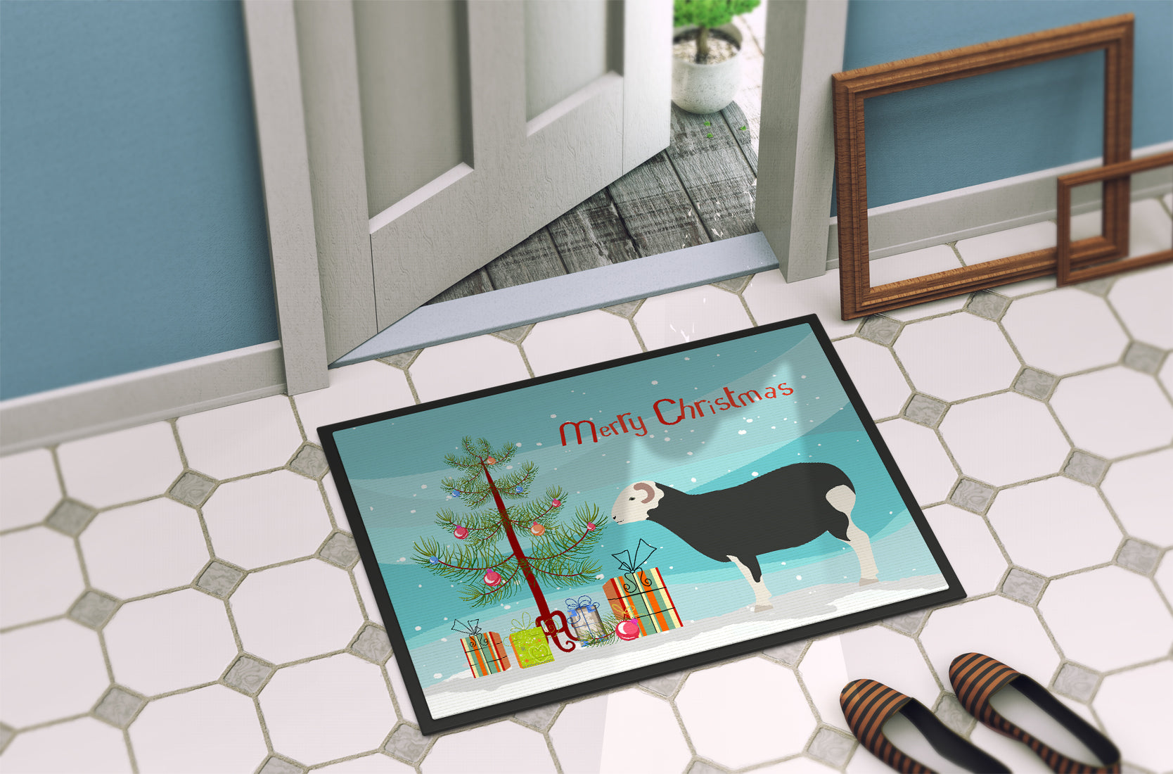 Herwick Sheep Christmas Doormat Indoor Outdoor 24H X 36W Front Door Mat Rugs for Entryway, Non Slip Washable Low Pile,
