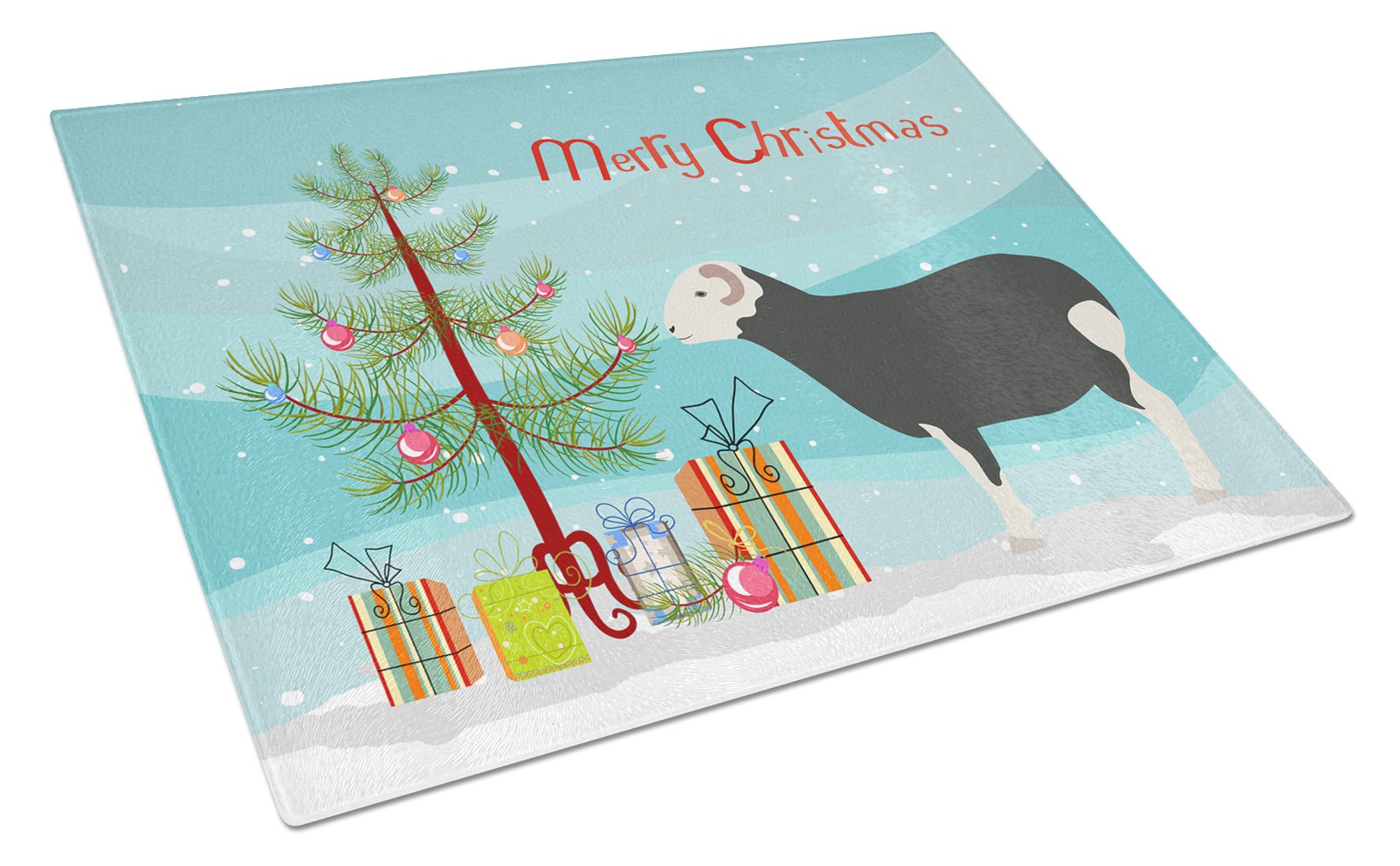 Herwick Sheep Christmas Cutting Board Tempered Glass Kitchen Cutting Surface, Heat Resistant Chopping, Non-Slip Feet, Food Prep & Serving