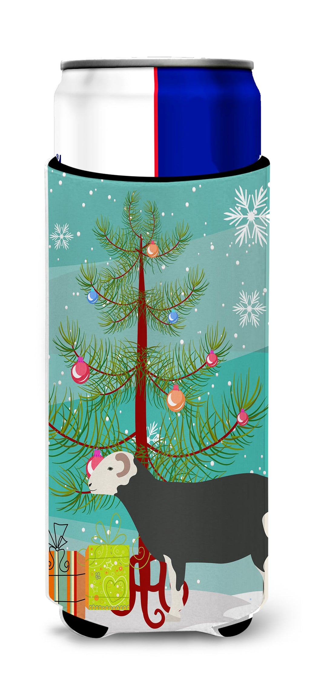 Herwick Sheep Christmas Slim Can Hugger , Insulated Foam Hugger for 12 oz Slim Cans, Beer Bottles & Water Bottles, Printed in USA