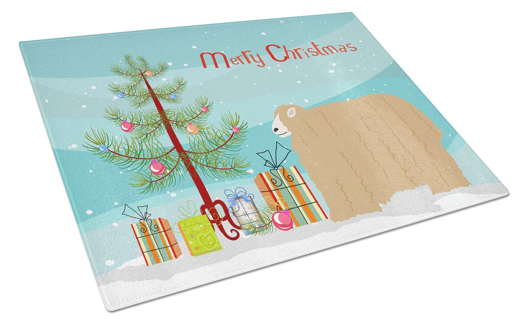 Lincoln Longwool Sheep Christmas Cutting Board Tempered Glass Kitchen Cutting Surface, Heat Resistant Chopping, Non-Slip Feet, Food Prep & Serving