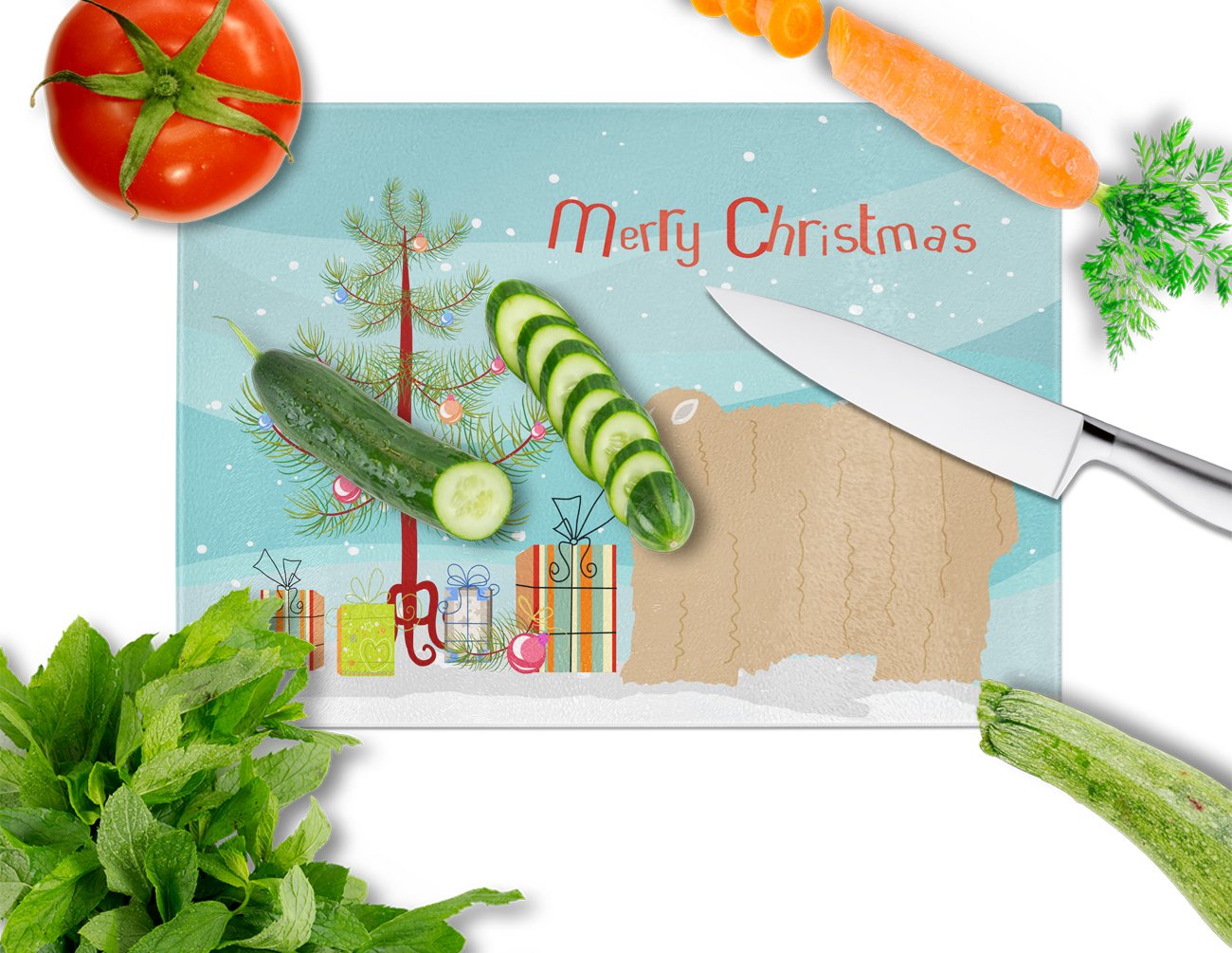 Lincoln Longwool Sheep Christmas Cutting Board Tempered Glass Kitchen Cutting Surface, Heat Resistant Chopping, Non-Slip Feet, Food Prep & Serving