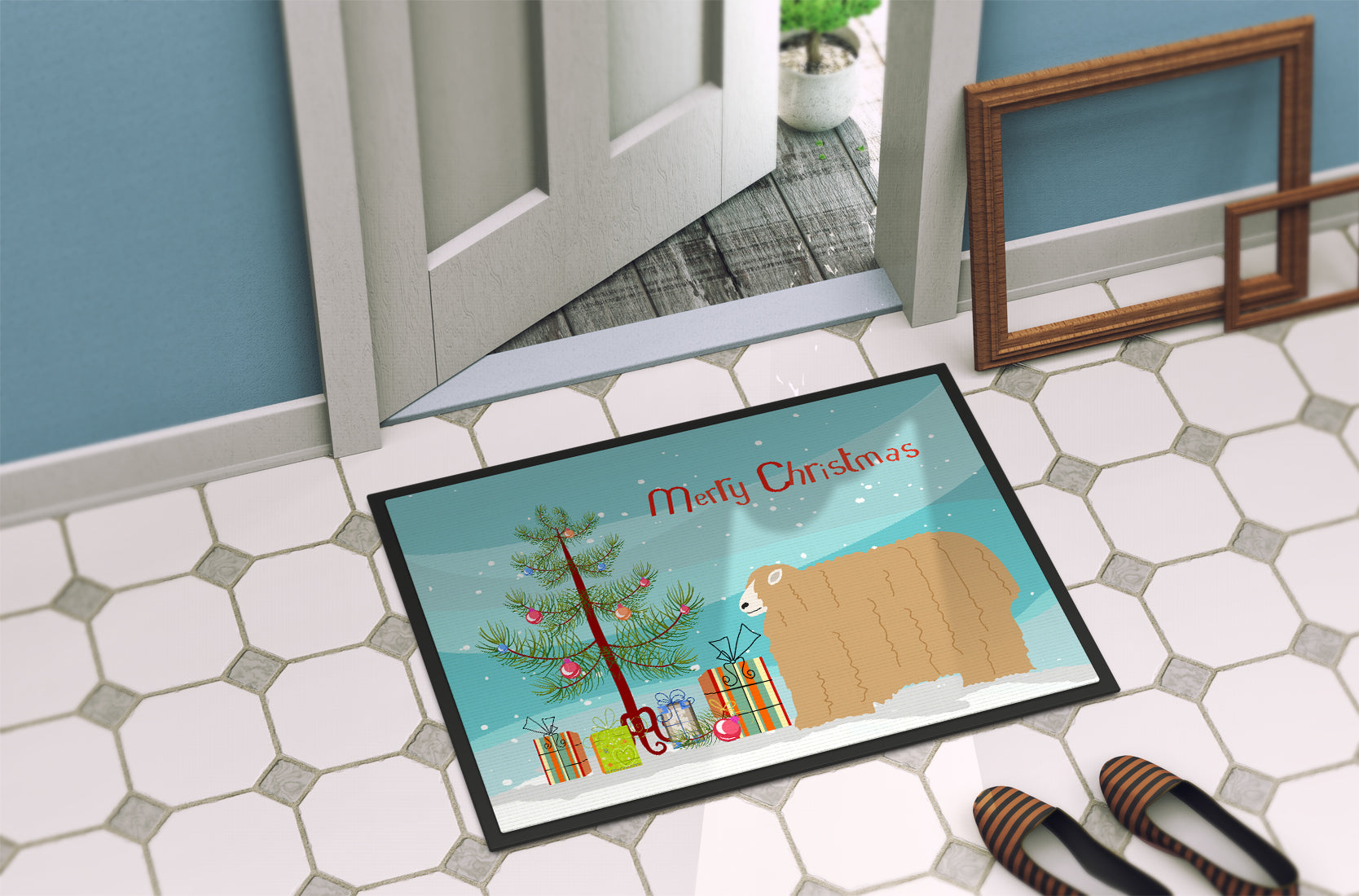 Lincoln Longwool Sheep Christmas Doormat Indoor Outdoor 18H X 27W Front Door Mat Rugs for Entryway, Non Slip Washable