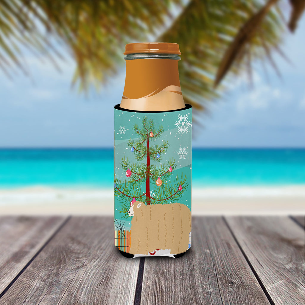Lincoln Longwool Sheep Christmas Slim Can Hugger , Insulated Foam Hugger for 12 oz Slim Cans, Beer Bottles & Water Bottles, Printed in USA
