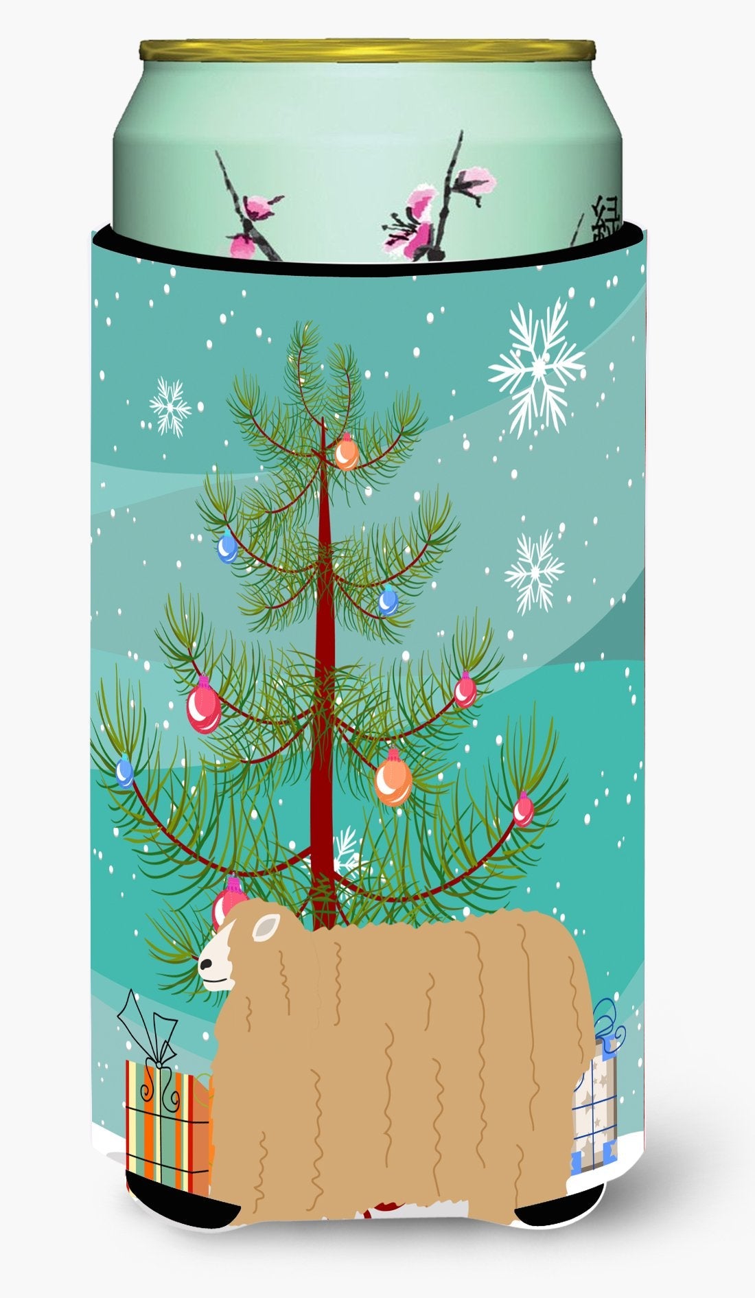 Lincoln Longwool Sheep Christmas Tall Boy Hugger Can Cooler Sleeve Machine Washable Drink Collapsible Insulator Beverage Insulated Holder