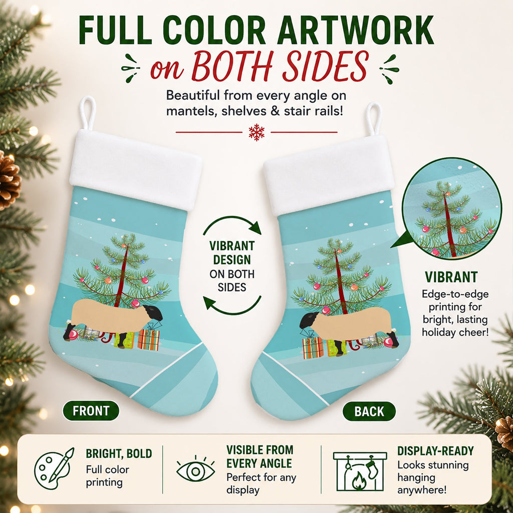 Suffolk Sheep Christmas Holiday Stocking Double-Sided Print, Polyester Suede,11x18, Made in USA