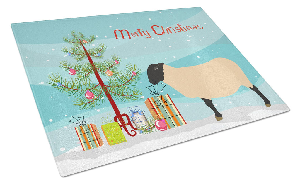 Suffolk Sheep Christmas Cutting Board Tempered Glass Kitchen Cutting Surface, Heat Resistant Chopping, Non-Slip Feet, Food Prep & Serving