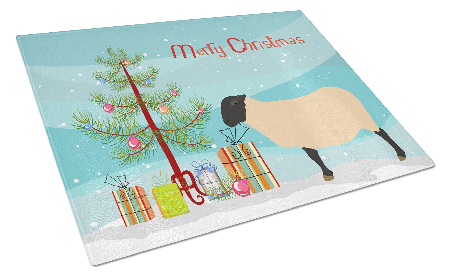 Suffolk Sheep Christmas Cutting Board Tempered Glass Kitchen Cutting Surface, Heat Resistant Chopping, Non-Slip Feet, Food Prep & Serving
