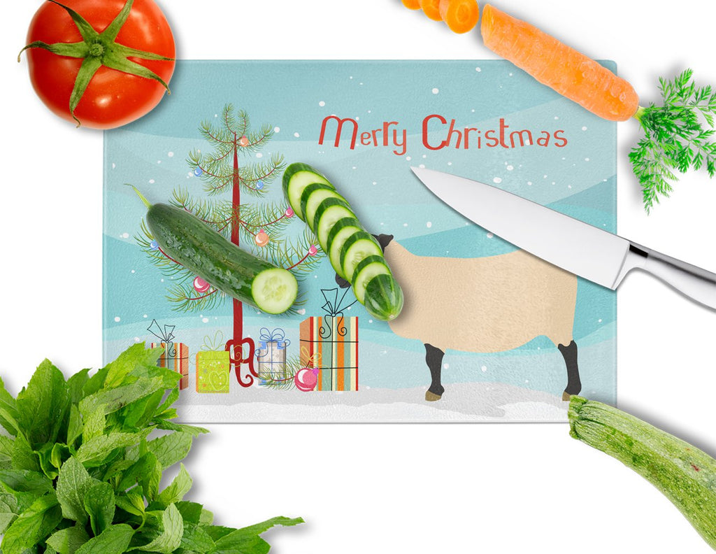 Suffolk Sheep Christmas Cutting Board Tempered Glass Kitchen Cutting Surface, Heat Resistant Chopping, Non-Slip Feet, Food Prep & Serving