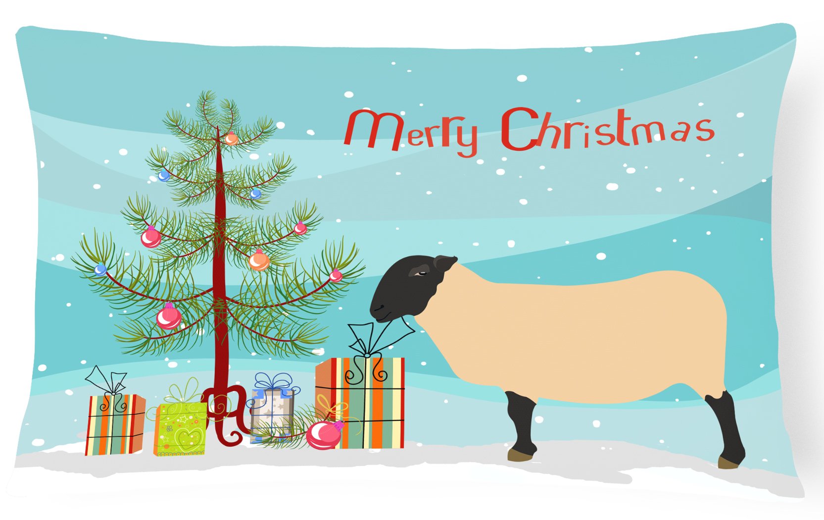 Suffolk Sheep Christmas Decorative Throw Pillow 12x16 Indoor Outdoor Accent Cushion, Fabric Cover with Insert for Sofa, Bed, Porch & Living Room