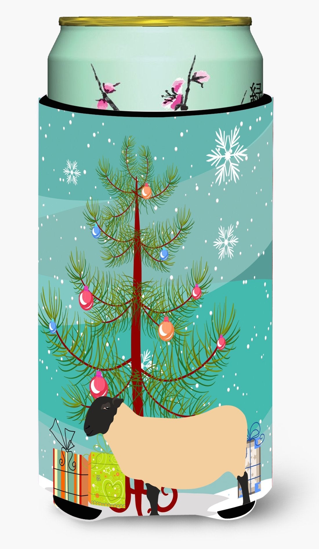 Suffolk Sheep Christmas Tall Boy Hugger Can Cooler Sleeve Machine Washable Drink Collapsible Insulator Beverage Insulated Holder